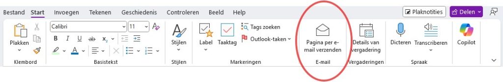 OneNote E mail verzenden