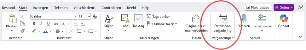 OneNote details vergadering
